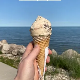 a hand holding an ice cream cone