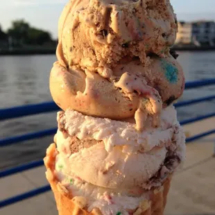 Triple scoop! Pirate&apos;s Bounty, Mackinac Island Fudge, and Birthday Cake