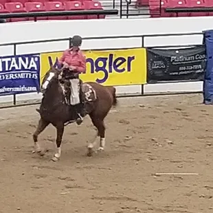 Cowgirl prepping her horse to run the obstacle course