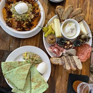 Nachos, meat AND cheese platter, quesadilla &amp; beer