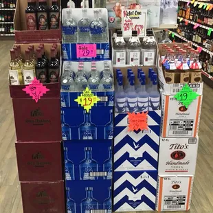 a display of bottles of liquor