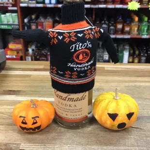 pumpkins and a bottle