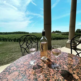 two glasses of wine on a table