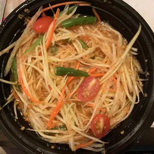 Papaya salad, tastes very similar to the ones you get in local (Thailand). Soooo good!!
