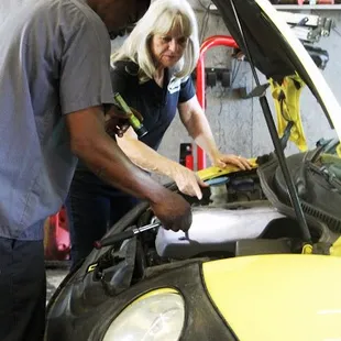 Coleen and Isaac working on the bug.