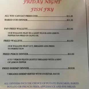 Friday Fish Menu