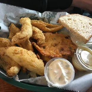 Fried Perch with Lemon Pepper &amp; accompanying sides to include Potato Pancake