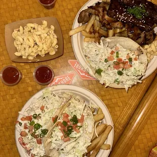 two fish taco plate sub fries for rice and SSG Mix Plate sub fries for rice