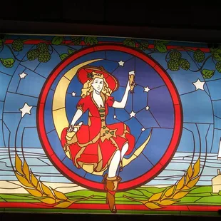 downstairs, Miller girl stained glass