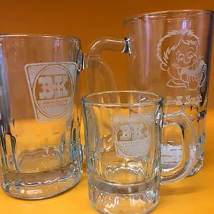 three glass mugs