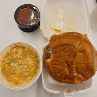 Mexican street corn, was DISSAPOINTING!Definitely not street corn. Coleslaw not good and pulled pork is dry even with BBQ sauce.