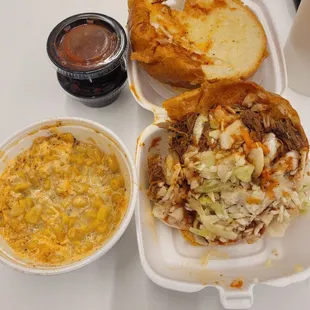 Pulled pork with slaw an fake street corn