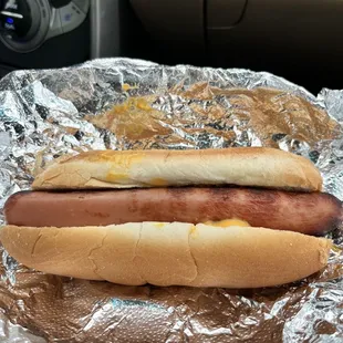 Chili, cheese and onion hot dog