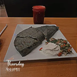 Chipotle Chicken Quesadilla with a small Iron Man juice the best of the best