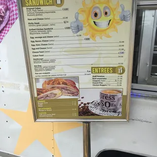 the menu for the sandwich truck