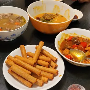 2 orders of lumpia shanghai, mechado, sinigang baka, kare kare.