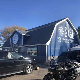 Outside - this shows the smaller of two outdoor seating areas. More space on the left end of the building.