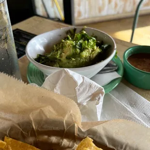 a plate of chips and a bowl of salsa