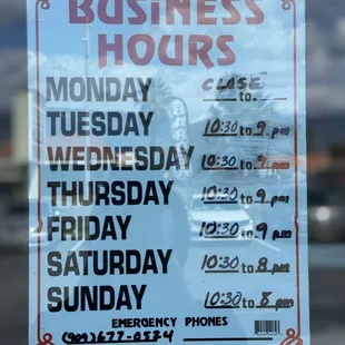 Business hours as of 3/17/2024