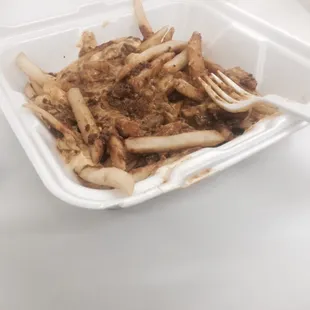 Chilli cheese fries left out the peel back cup of cheese