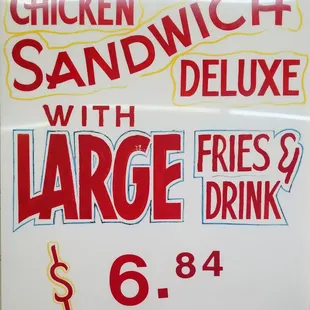 chicken sandwich deluxe with large fries and drink