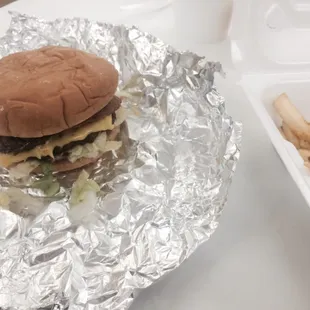 Bacon double cheese burger with the weird lettuce or onions with that funny after taste