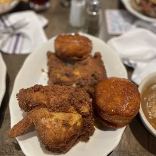 Fried chicken with honey biscuits