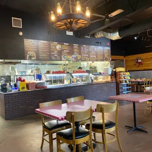 tables and chairs in a restaurant