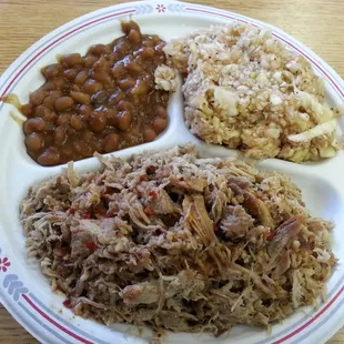 $6.60 - Chopped BBQ Plate  - 4 Stars - The BBQ is colorful, flavorful and fabulous! And comes with two sides.