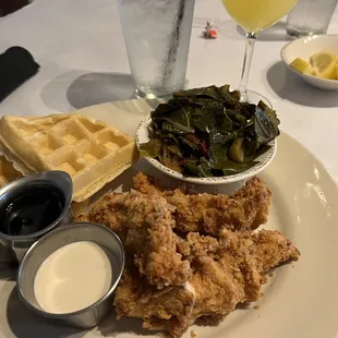 Chicken &amp; waffles and collard greens