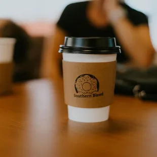 a coffee cup on a table