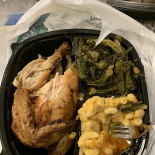 Rotisserie Half Chicken Mac &amp; Cheese Collard Greens