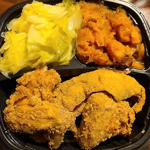 3&apos;17&apos;2021 Surf &amp; Turf (Whiting &amp; Wings) w Cabbage and Sweet Potatoes.