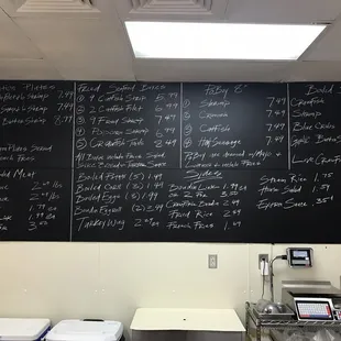 a menu on a blackboard