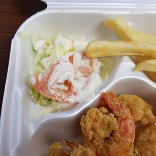 Shrimp Box Combo salad of wilted hot lettuce
