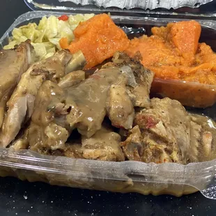 Turkey wings, cabbage, and candid yams