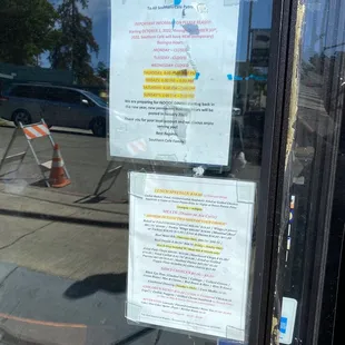 Menu from the pick up window