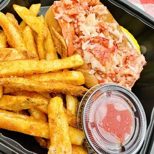 Lobster roll with fries $22!