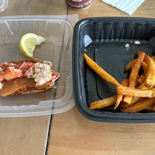 Lobster roll and fries.