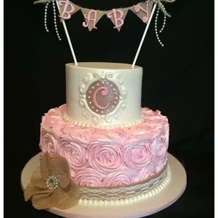 a pink and white cake