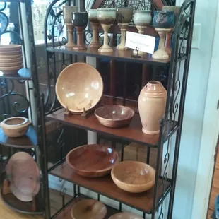 a variety of pottery on display