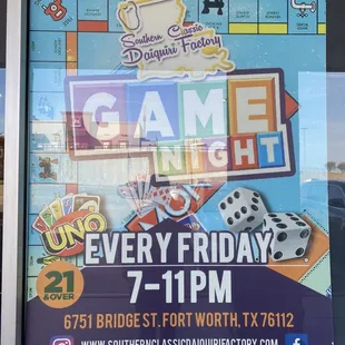 Game Night every Friday, 21 and up!!!