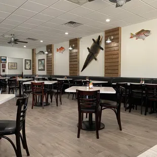 tables and chairs in a restaurant