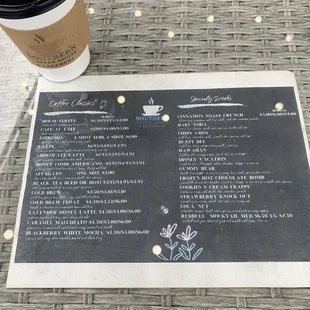 Coffee menu
