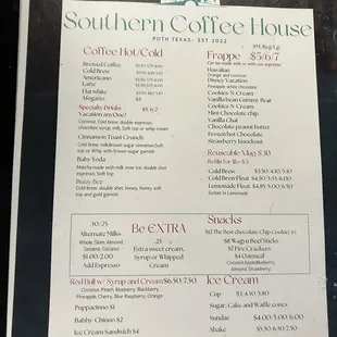 Menu as of 1/16/23