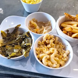 Cabbage greens mac-chz and fries