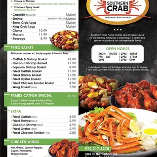 the menu for the restaurant