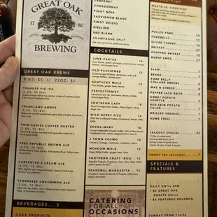 The drinks menu at the Norton location as of 3/1/25 (also some foods by the pint or pound)