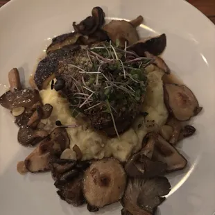 Filet with wild mushrooms in brown butter sauce