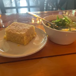 Seafood gumbo and cornbread